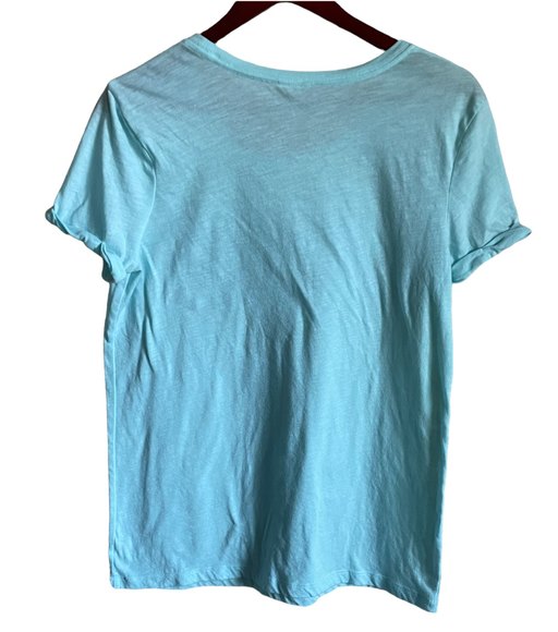 Pink Victorias Secret Women Short Sleeve TShirt Light Blue SZ Medium Pocket - Picture 2 of 7